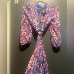 Pink Lily Blue and Pink Floral Cutout Dress